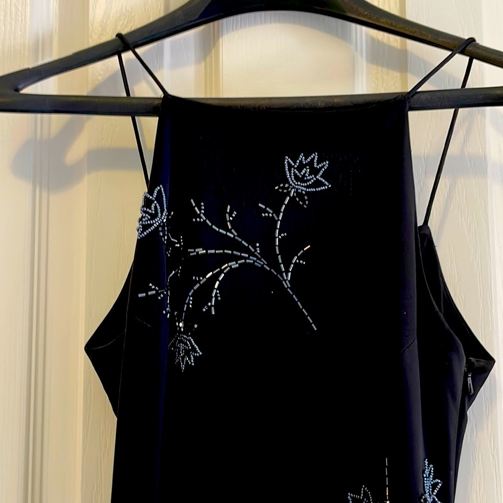 Beaded Detailed Laced Back Black Prom Dress